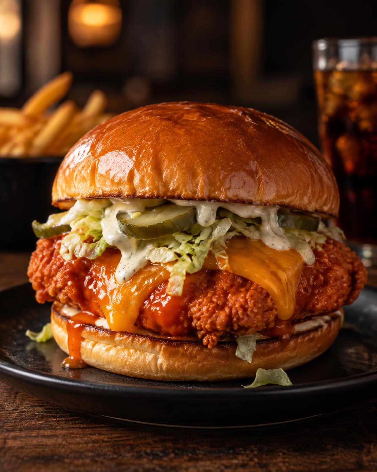 Buffalo Chicken Burger mit knusprigem Hähnchen